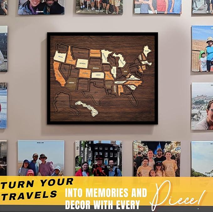 【DealsForYouDays】Map puzzle, family decor,wooden U.S. travel map puzzle, anniversary gift