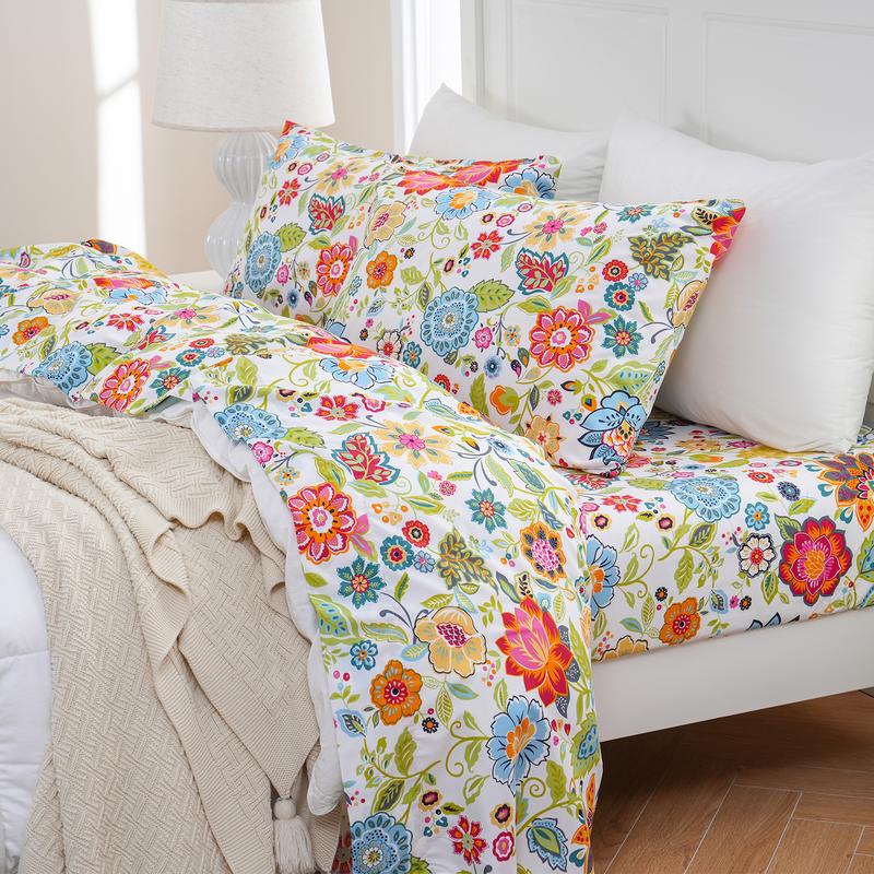 Bedlifes Bamboo Blend & Brushed Microfiber Cooling & Soft Floral Bed Sheet Set Soft 14-21"Extra
