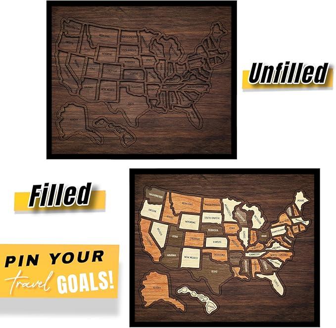【DealsForYouDays】Map puzzle, family decor，wooden U.S. travel map puzzle, anniversary gift