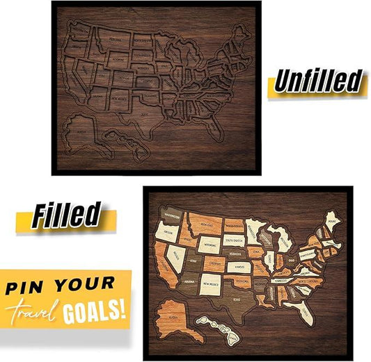 【DealsForYouDays】Map puzzle, family decor，wooden U.S. travel map puzzle, anniversary gift