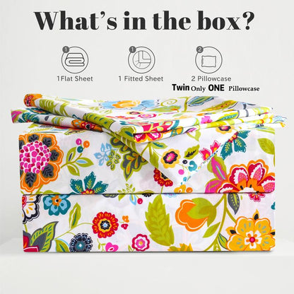 Bedlifes Bamboo Blend & Brushed Microfiber Cooling & Soft Floral Bed Sheet Set Soft 14-21"Extra