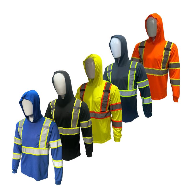 5 PACK SHIRT ST908 High Visibility Hoodie Long Sleeve Safety Shirt with hoodie Polyester Birdeye