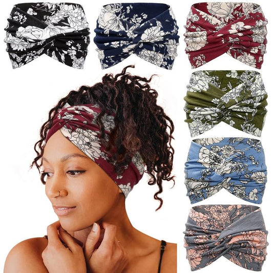 CUBIDUPI 6-Pcs Bohemian Wide Headband – Yoga Sweatband for Women