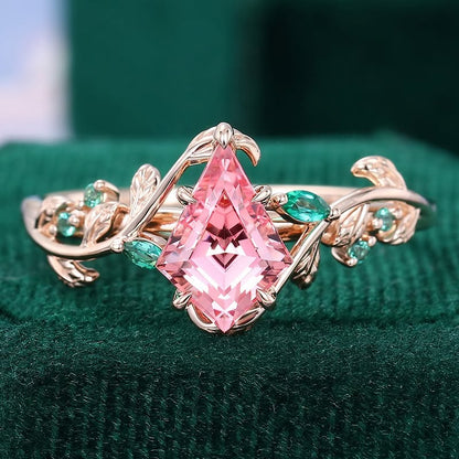 LeafLace | Kite Cut Emerald Nature Inspired Engagement Ring For Her