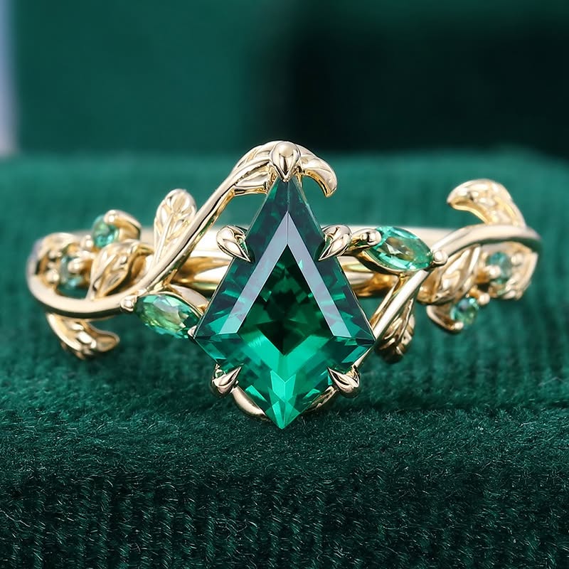 LeafLace | Kite Cut Emerald Nature Inspired Engagement Ring For Her