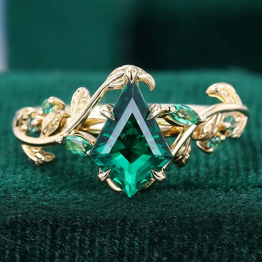 LeafLace | Kite Cut Emerald Nature Inspired Engagement Ring For Her